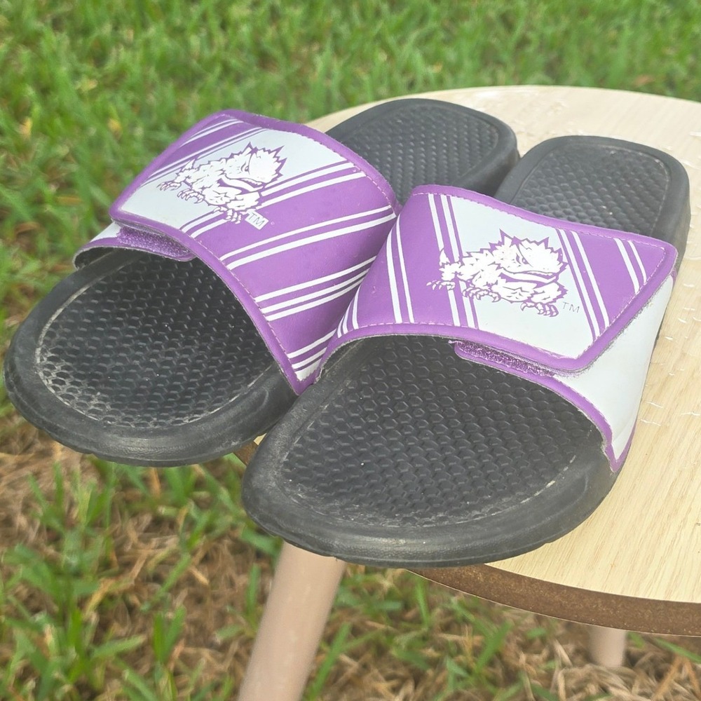 TCU Horned Frogs Mens Slides Sandals Purple White Striped Size M 9-10
